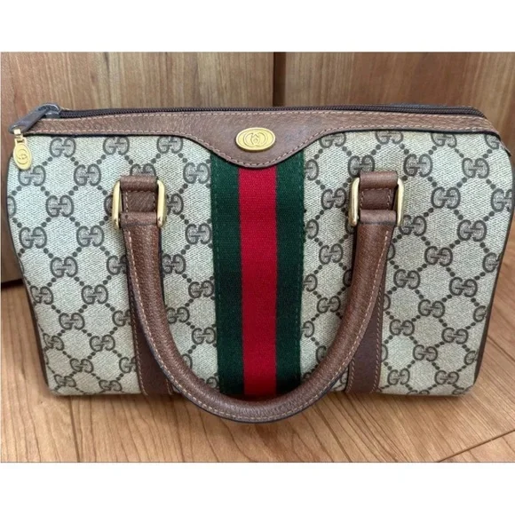 Gucci | Bags | Gucci Beige And Brown Satchel With Red And  display picture 1